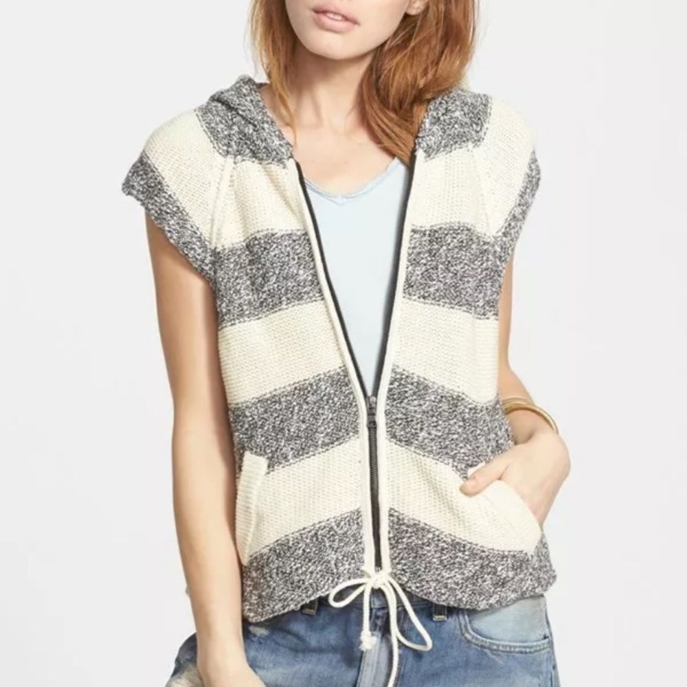 Free People Regatta Oversized Striped Zip Hoodie